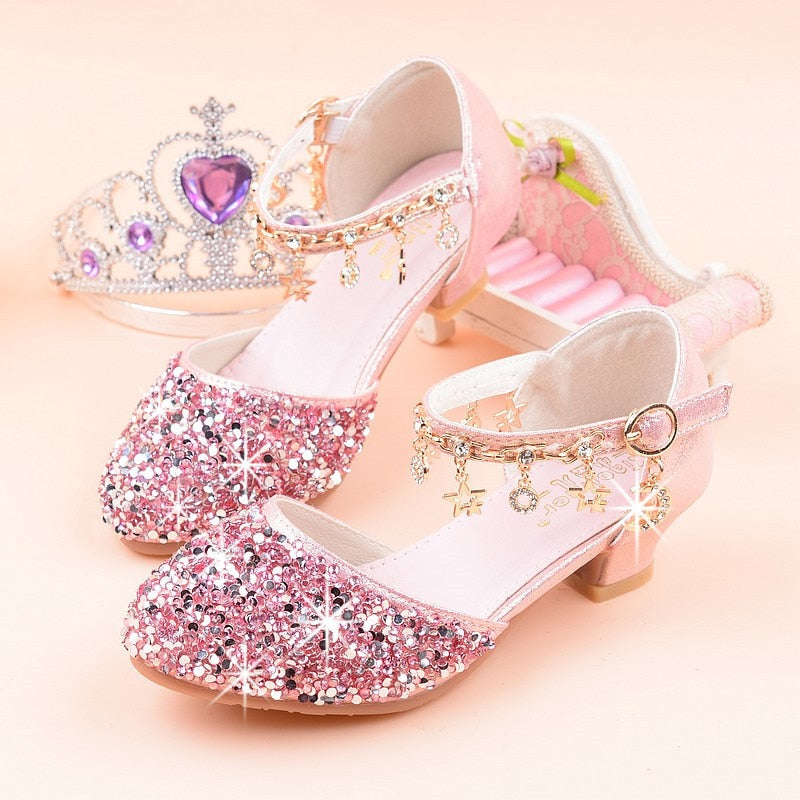 Kids Girls Sandals Glitter Shiny Rhinestone Butterfly Student Party Dance Shoes