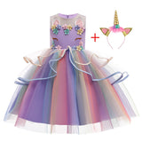 Kids Baby Girl Unicorn Embroidery Flower Ball Gown Princess Dresses