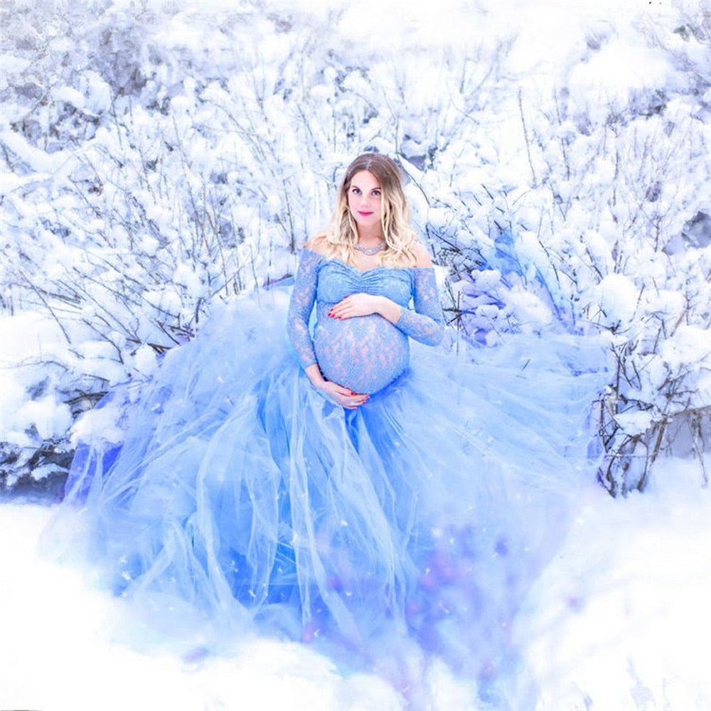 Maternity Lace Dresses Mesh Long Photo Dress