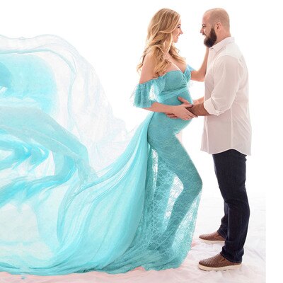 Maternity Lace Maxi Dress Photography Props Sexy Off Shoulder Gown