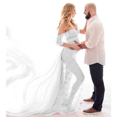 Maternity Lace Maxi Dress Photography Props Sexy Off Shoulder Gown