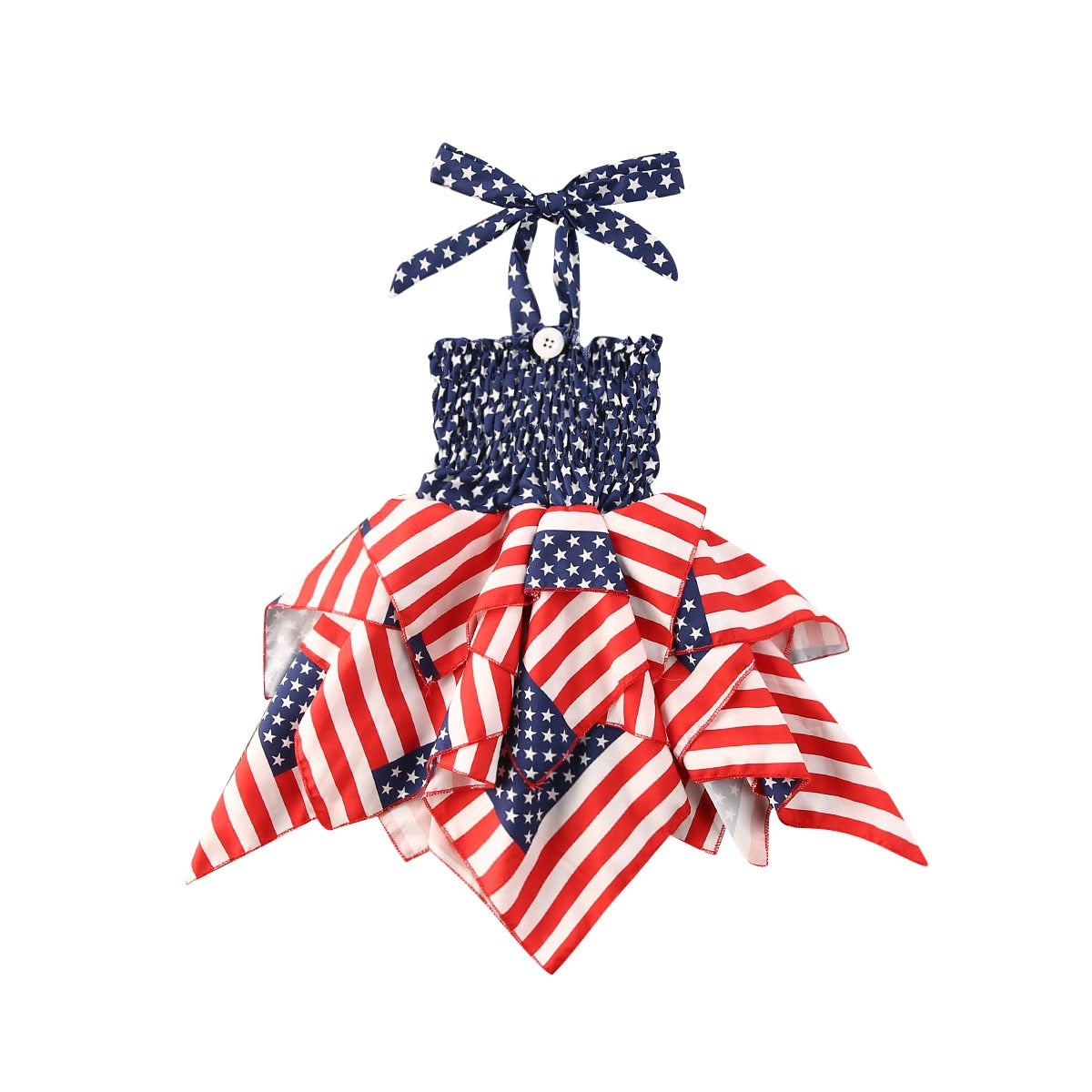 Baby Girls Independence Day Ruffle 4th of July Stripe Stars Print Dress