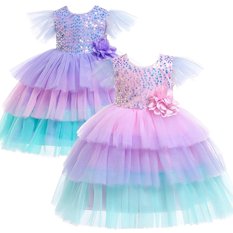 Kid Baby Girl Sequins Tulle Rainbow Sweet Princess Frocks Dress