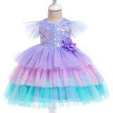 Kid Baby Girl Sequins Tulle Rainbow Sweet Princess Frocks Dress