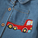 Kid Baby Boy Long Sleeve Denim Cotton Blue Color Truck Printed T-shirt