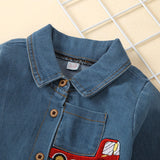 Kid Baby Boy Long Sleeve Denim Cotton Blue Color Truck Printed T-shirt