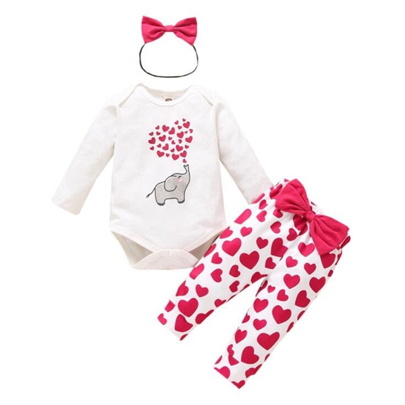 Baby Girls Suit Cotton Love Print Valentine Sets 3 Pcs