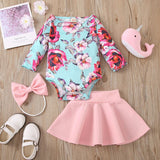 Kids Baby Girls Princess Floral Top Solid Outfits 2 Pcs Set