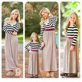 Family Matching Mother Daughter Dresses Striped Outfits
