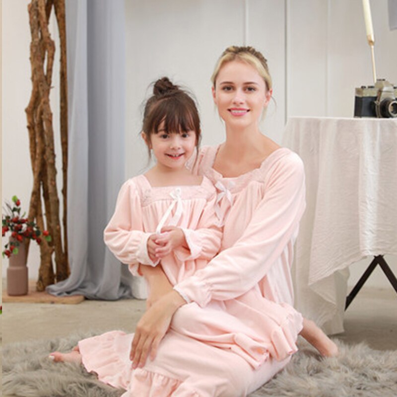 Family Matching Autumn Long Sleeve Dresses Pajamas Sleepwear