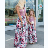 Family Matching Clothes Summer Sleeveless Floral Long Dress