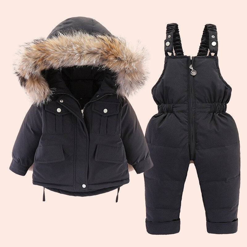 Kid Baby Girl Suit Hooded Thick Snowsuits 2 Pcs Sets