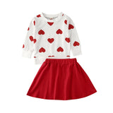 Kid Baby Girl Love Heart Printed Valentine Skirt 2Pcs Outfits Set