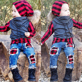 Autumn Toddler Kid Baby Boy Denim Plaid Sets 2 Pcs
