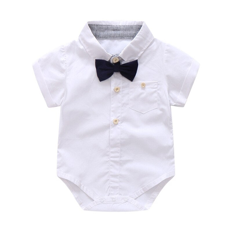 Baby Boys Gentleman Short Sleeve Bow Tie  Shorts Casual Sets 2 Pcs