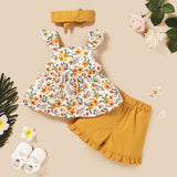Baby Girls Sleeveless Floral Print Ruffles Shorts Casual Sets 2 Pcs