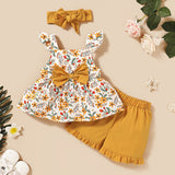 Baby Girls Sleeveless Floral Print Ruffles Shorts Casual Sets 2 Pcs