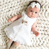 Baby Girl Sleeveless Casual Maxi Bow Dress With Headband Set