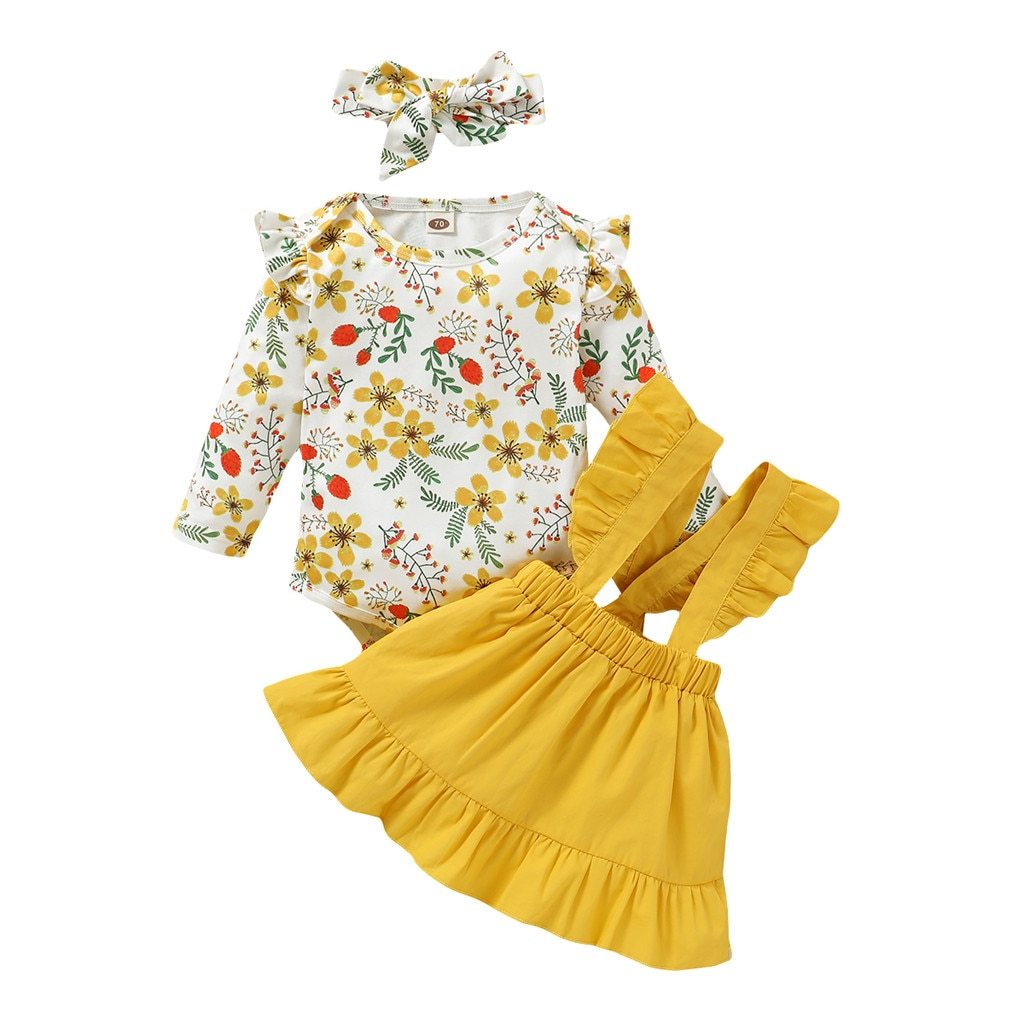 Baby Girls Dress Autumn Long Sleeve Floral Print 2 Pcs Set