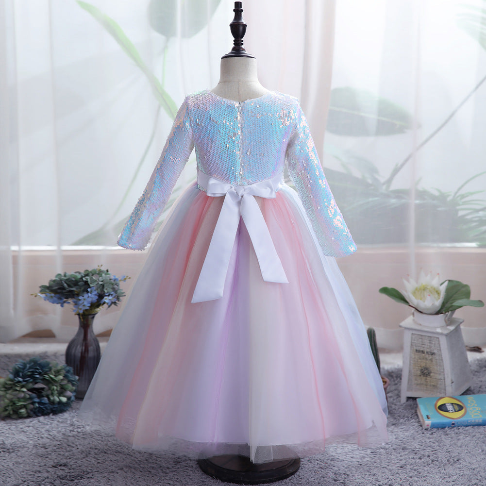 Kid Girl Sequins Long Sleeves Princess Dresses