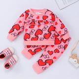 Baby Girls Valentine's Day Love Printed  Long Sleeves 2 Pcs Sets