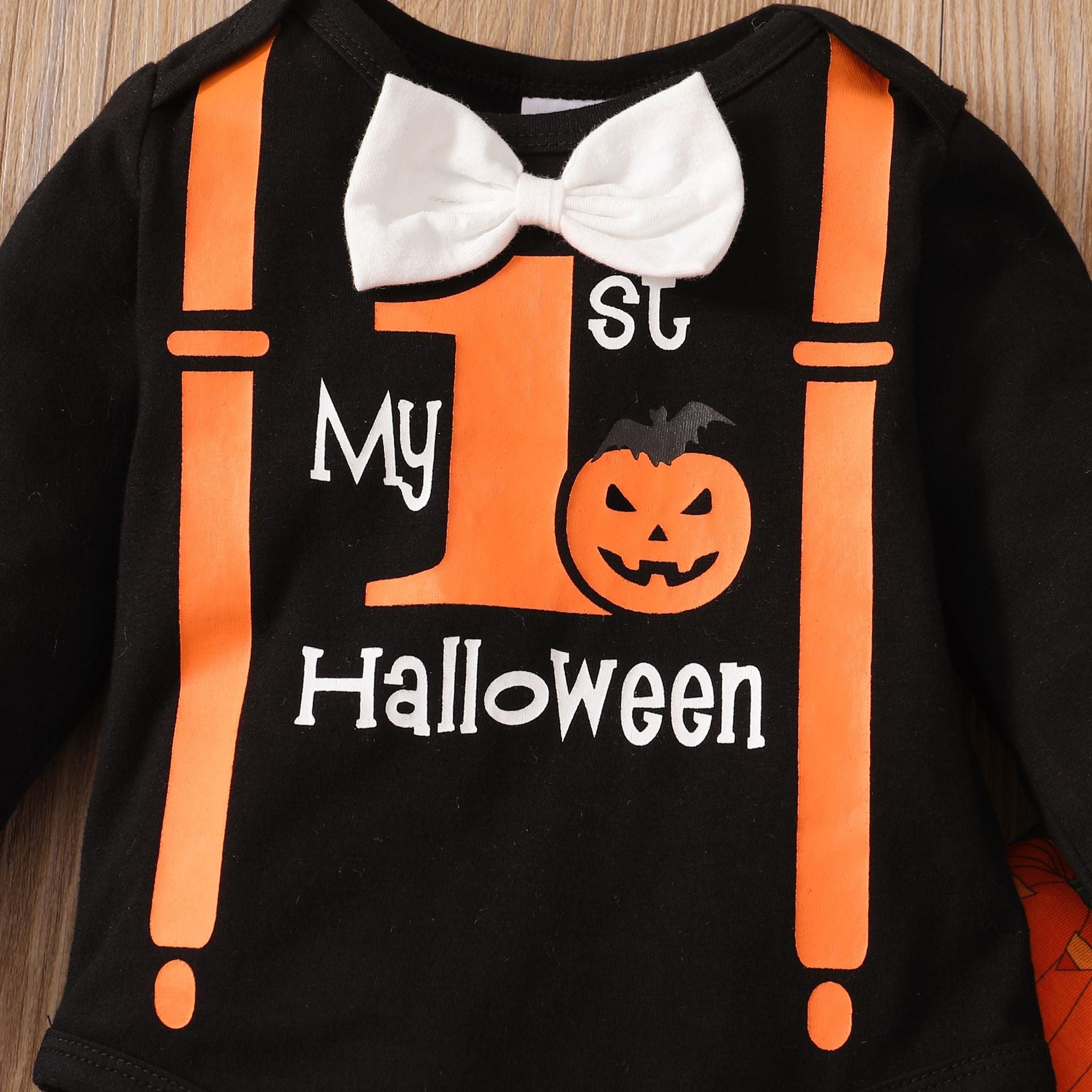 Halloween Baby Cute Pumpkin Letter Knitted Digital Printed 3 Pcs Sets