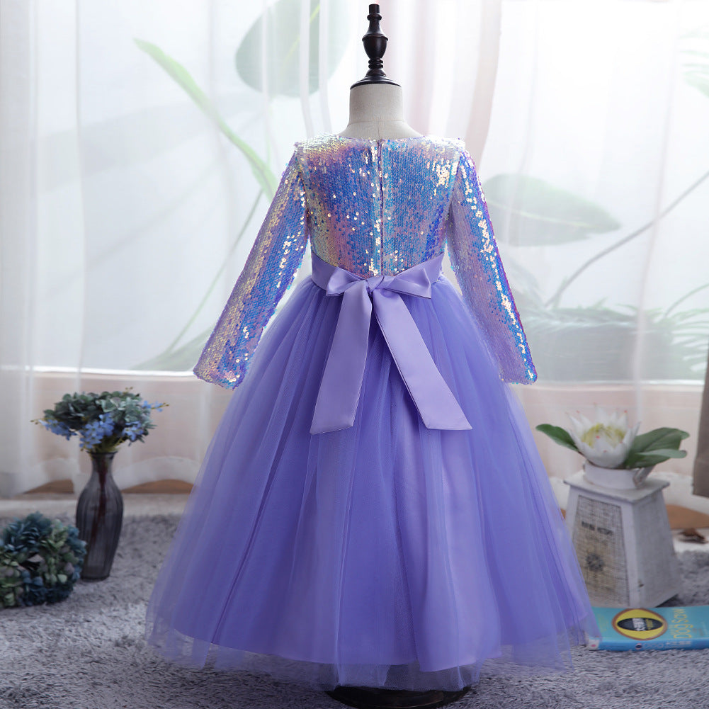 Kid Girl Sequins Long Sleeves Princess Dresses