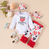 Baby Girl First Valentine Love Pleated Lace 4 Pcs Sets