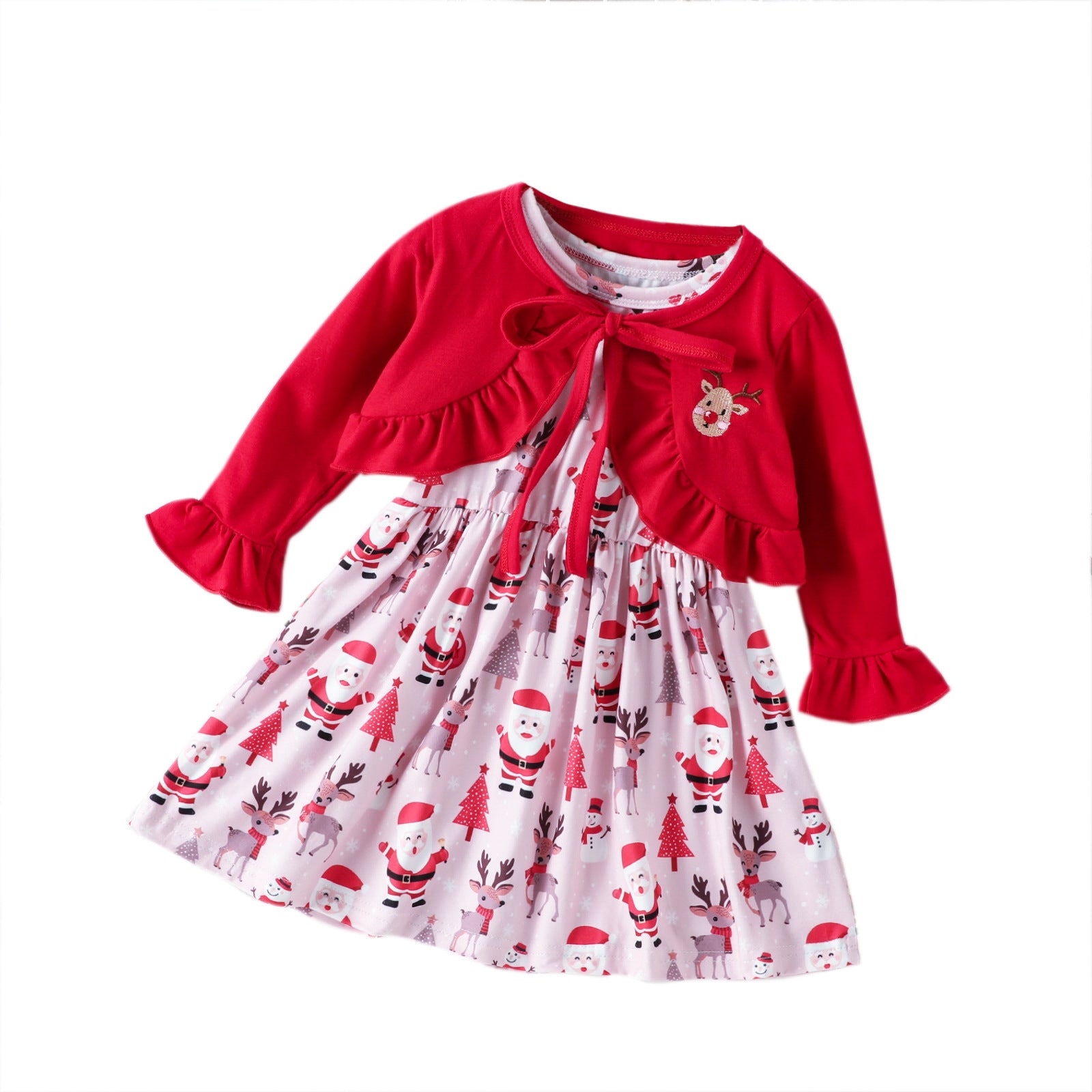 Kid Baby Girls Long Sleeve Shawl Christmas Red Cloak Santa Claus Print Dress