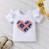 Kid Girl Short Sleeve American Flag Print Independence Day Sets