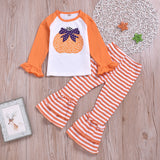 Kid Baby Girl Halloween Pumpkin Stripe Print 2 Pcs Set