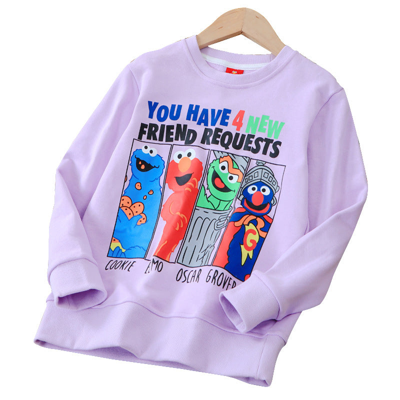 Kid Boy Girl Round Collar Cartoon Printed Sweatshirts