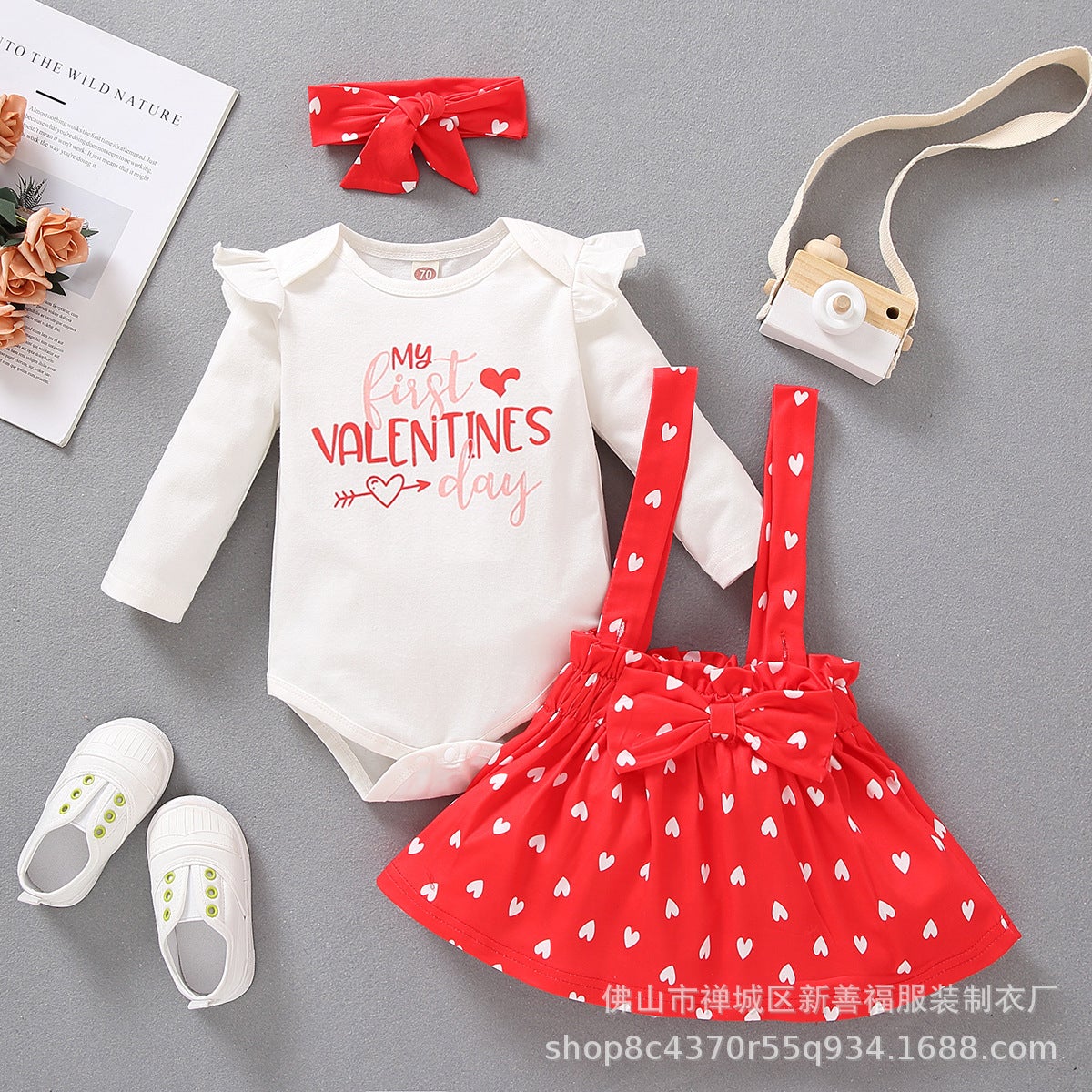 Baby Girl Valentine's Day Suit Heart Letter Printed 3 Pcs Sets