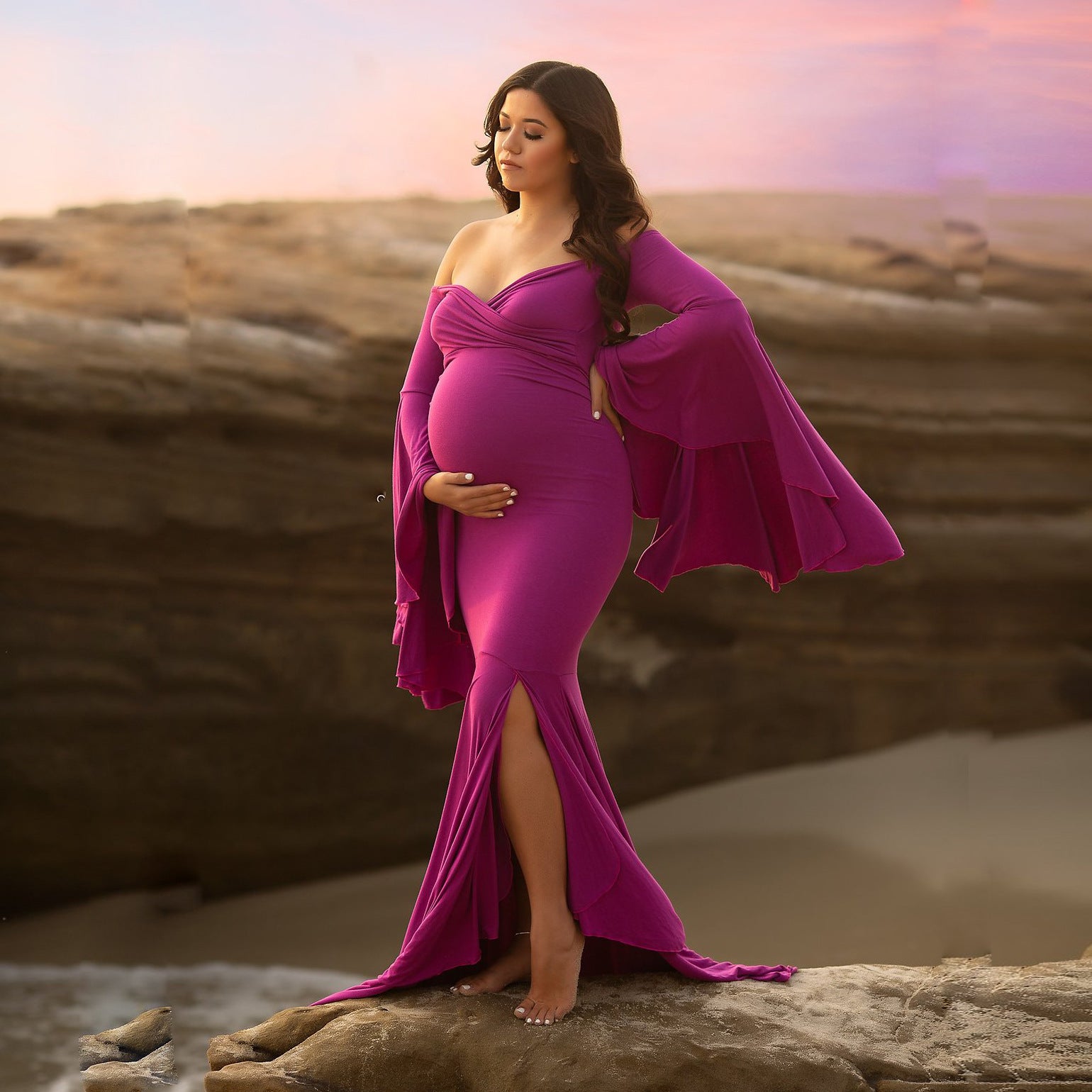 Maternity Photo Shoot Pregnant Split Long Maxi Pregnancy Dress