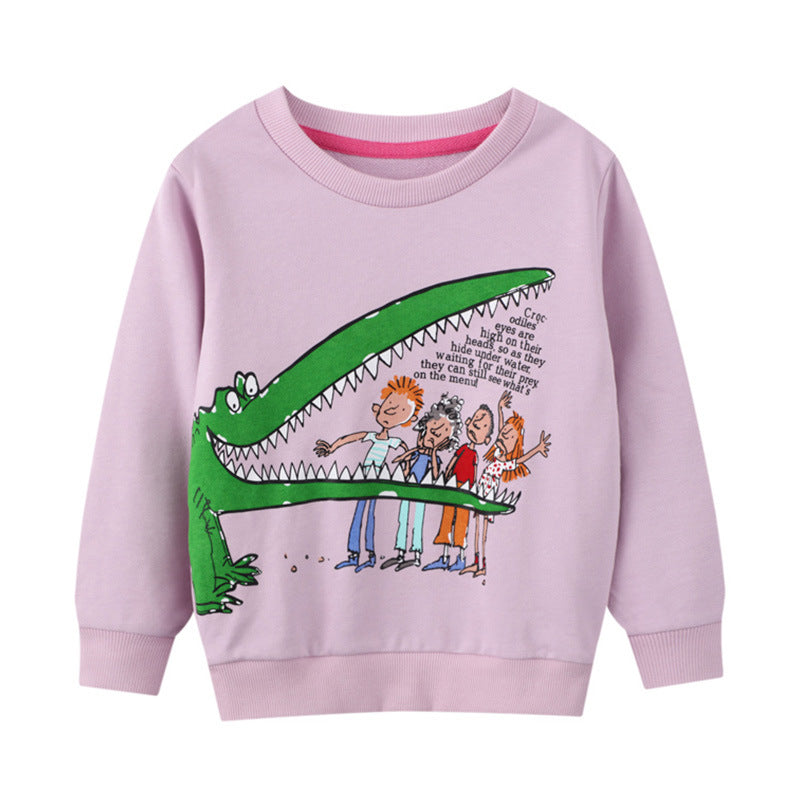 Girls Kids Cotton Cute Print Sweatshirt Crewneck Pullover European American Sweatshirt T-shirt Child