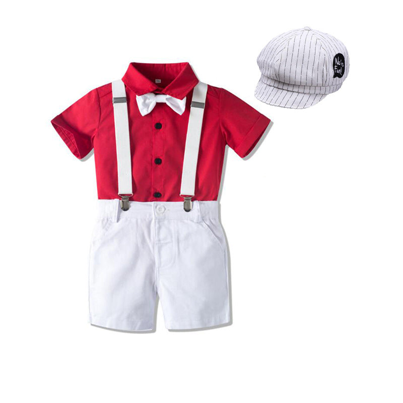 Kids Boys Red Shorts with White Belt Fashion Party Sets