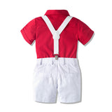 Kids Boys Red Shorts with White Belt Fashion Party Sets