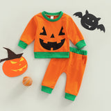 Kid Baby Halloween Autumn Cartoon Pumpkin Print Orange 2 Pcs Sets