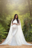 Maternity Floral Off Shoulder Photography Gown Flared Maxi Dress