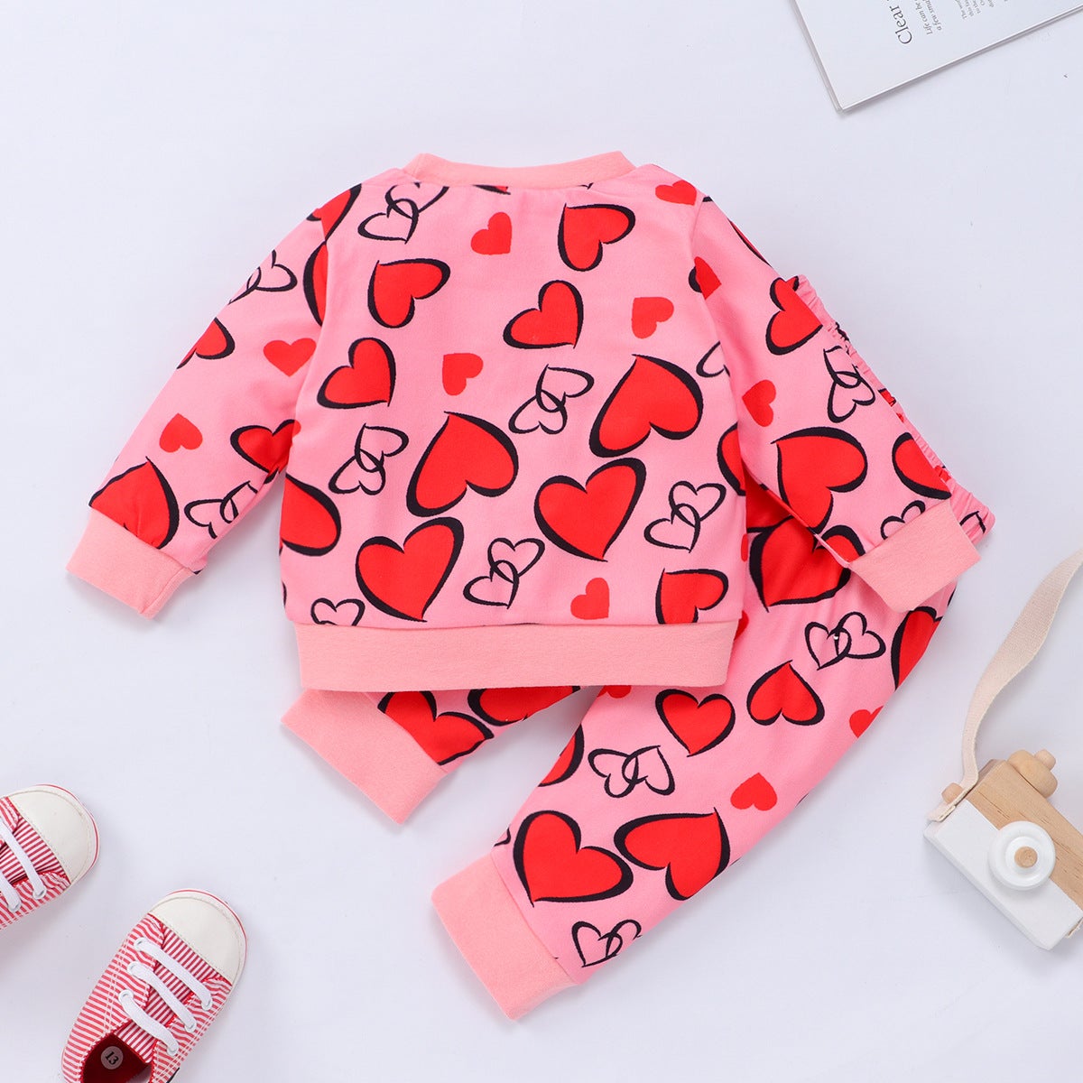 Baby Girls Valentine's Day Love Printed  Long Sleeves 2 Pcs Sets