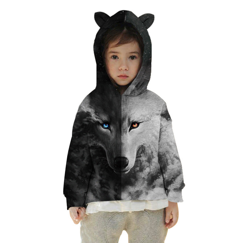 Kid Boy Luminous Wolf Digital Printed Casual Hoodie