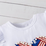 Kid Girl Short Sleeve American Flag Print Independence Day Sets
