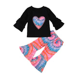 Baby Kid Girl Valentine's Day Love Embroidered Tie-dye 2 Pcs Set