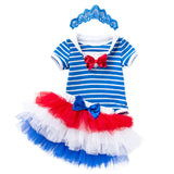 Baby Girl Lace Tutu Skirt Headband July 4th Independence Day Stripe Sets