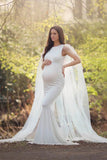 Maternity Floral Off Shoulder Photography Gown Flared Maxi Dress