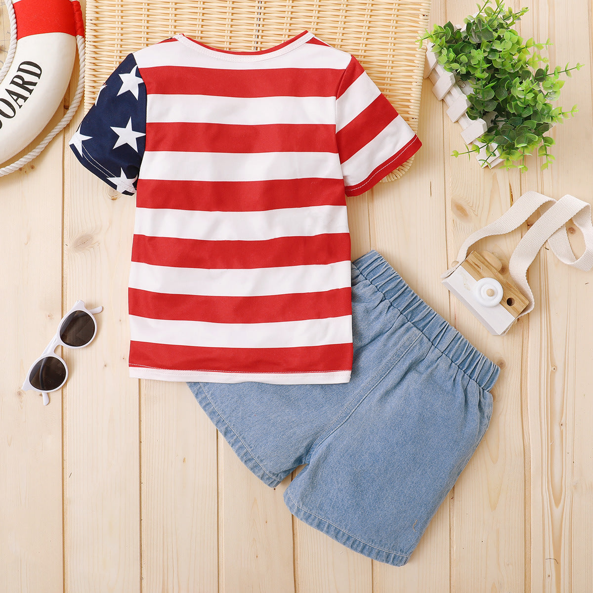 Kids Baby Boy Girl US Flag Denim Shorts July 4th Independence Day Set 2 Pcs