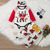 Baby Girl Valentine Love Printed Long Sleeve Flower 3 Pcs Set