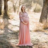 Maternity Light Champagne Lace Long Sleeve Gown Dresses