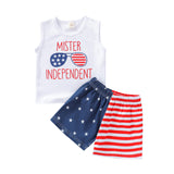 Baby Kids Boys Independence Day Letter Printed Tank Tops Shorts Sets