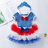 Baby Girl Lace Tutu Skirt Headband July 4th Independence Day Stripe Sets